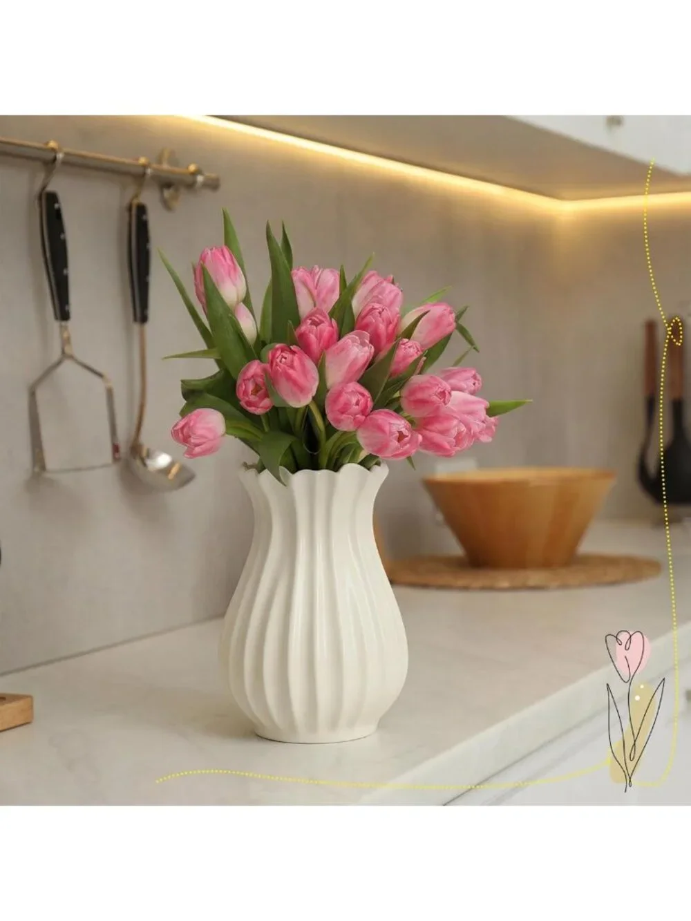 Vintage White Pleated Ceramic Vase for Flowers | Stylish Home Decor Centerpiece